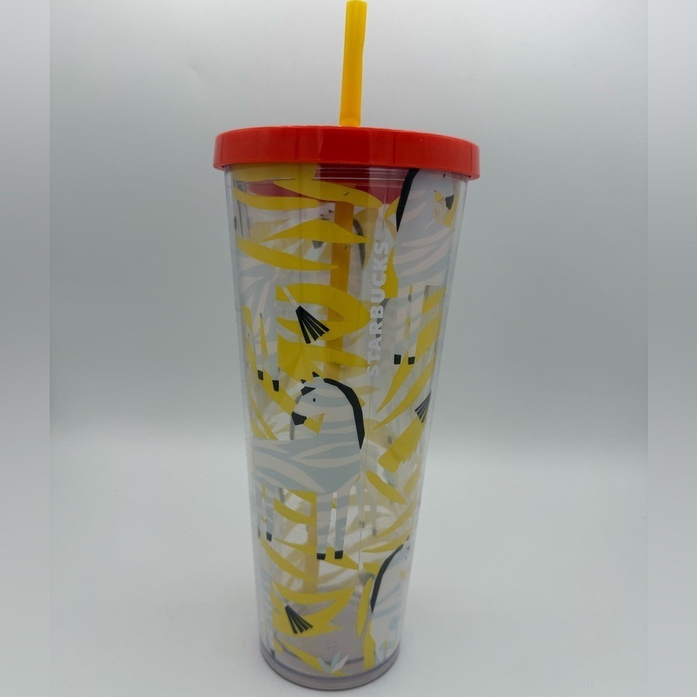 RARE Starbucks Yellow‎ Zebra Stripe Cold Cup Tumbler 24oz Venti